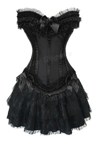 Free shipping! body lift shaper Black Corset with Bra Cup Bustier+G-String+Mini Skirt