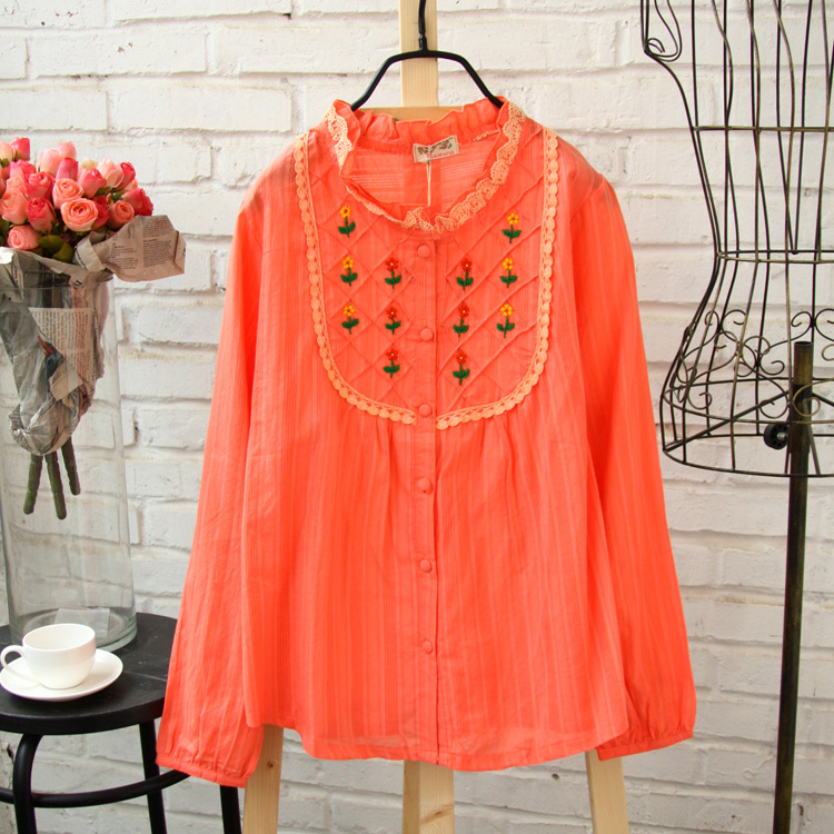 Free shipping  bohemia 100% cotton long-sleeve embroidered embroidery top shirt rustic