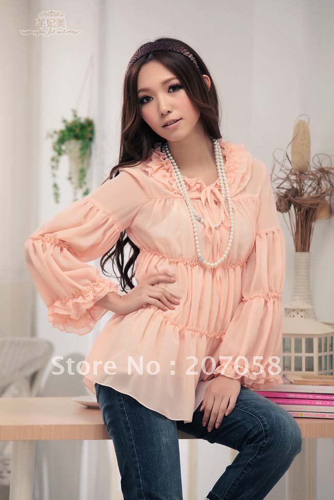 free shipping Bohemia blouse / fashion chiffon blouse with ruffles, 3XL  (blouse+Top)