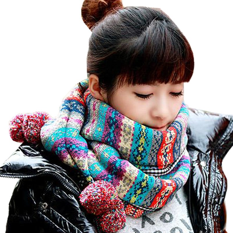 Free Shipping Bohemia double faced jacquard yarn ball scarf female muffler scarf vintage