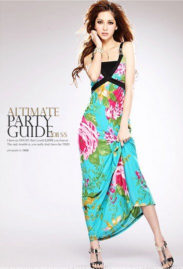 Free Shipping, Bohemian Style Flowers Printed Gallus Long Dress, Women's Summer Dress