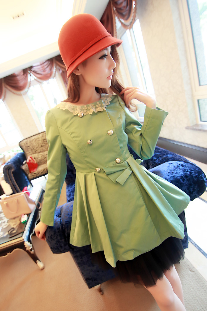 free shipping  bow high waist puff trench 2012 autumn new arrival 1320