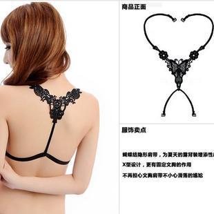 Free shipping Bow invisible shoulder strap underwear shoulder strap sexy bra shoulder strap cross Black