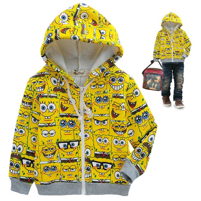 Free shipping boy and girl lovely Spongebob comfortable flannel hood for autumn and winter wholesale and retail