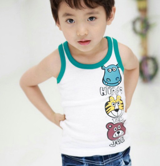 Free shipping Boy Girl Tank Tops Animal Design Cotton Kids Sleeveless basic shirt