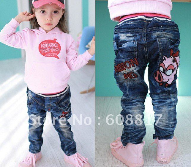 free shipping boy's and girl's cute pig pattern print jeans children long pants / trousers baby Autumn jeans 5pcs/lot New Design