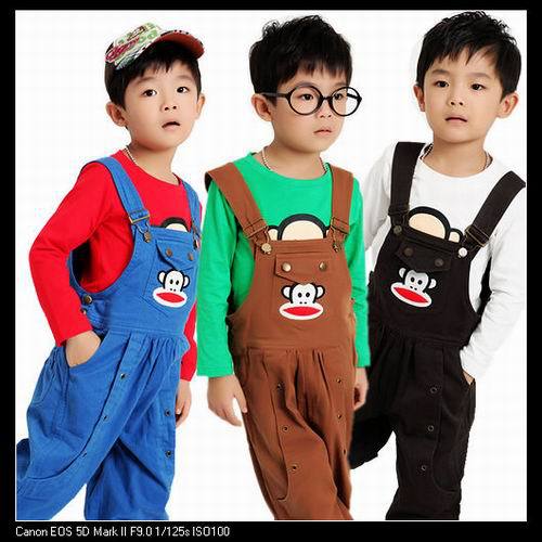 Free shipping Boys and girls, all cotton overalls