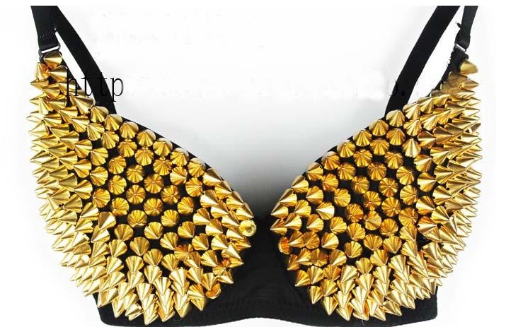 FREE SHIPPING Bra Women Party Disco All-over Spike Stud Design Bra Metallic Punk Dance Bra Best Quality