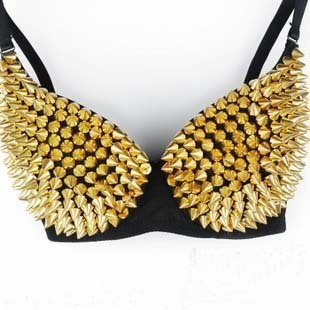 FREE SHIPPING Bra Women Party Disco All-over Spike Stud Design Bra Metallic Punk Dance Bra ,M239