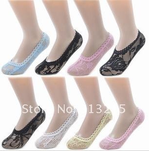 Free Shipping!! Brand New 200pairs/lot cotton+lace flowers female invisible socks/ladies' boat socks