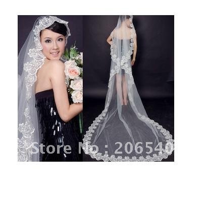 Free shipping brand new  hot selling New Lacework Cathedral Mantilla Wedding Bride Veil 2.8M