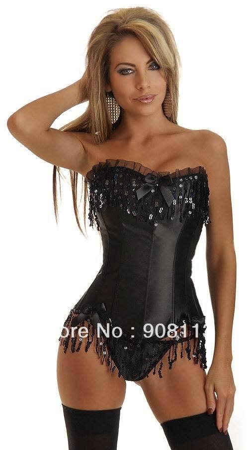 Free shipping!Brand New Satin Boned Lace up Back Corset Hot Sale Sexy Lingerie Top Bows Bustier With G-string