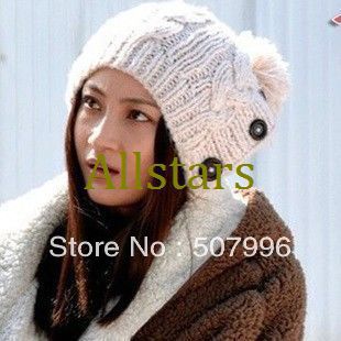 Free Shipping Brand New  women hat Button twisted knitted hat female knitting wool warm hat