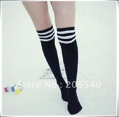 free shipping brand new WOMEN'S BLACK WHITE KNIT THIGH KNEE HIGH SOCKS LEGGING