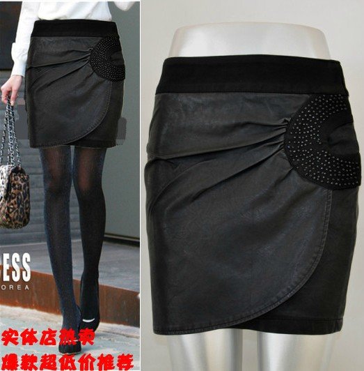 Free shipping Brand PU leather mini short pencil skirt dress