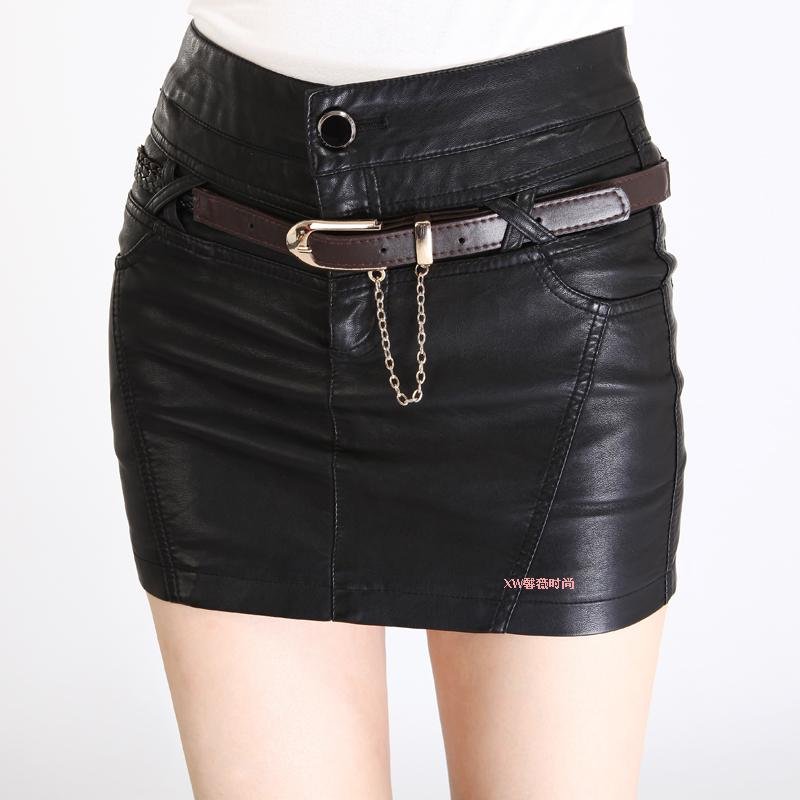Free shipping Brand PU leather mini short pencil skirt dress
