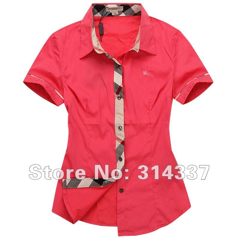 Free shipping brand shirts , Women short sleeve shirt / black turn-down collar  classic plaid women T-shirt /1310