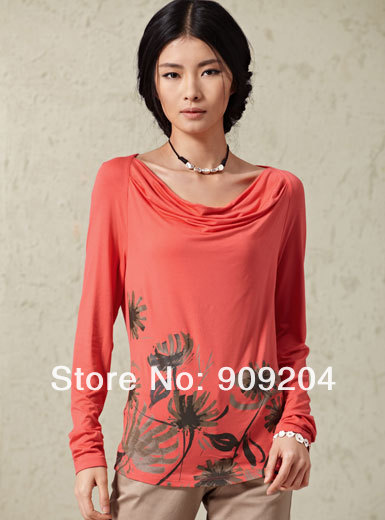 Free shipping Brand Suorang The elegant pastoral multilayer blooming gentle swing collar long-staple cotton T-shirt 182013134