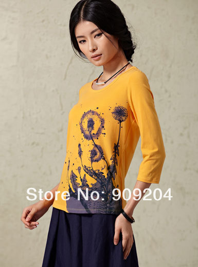 Free shipping Brand Suorang  The original pastoral dimensional printing superfine long staple cotton sleeve T-shirt 182013106