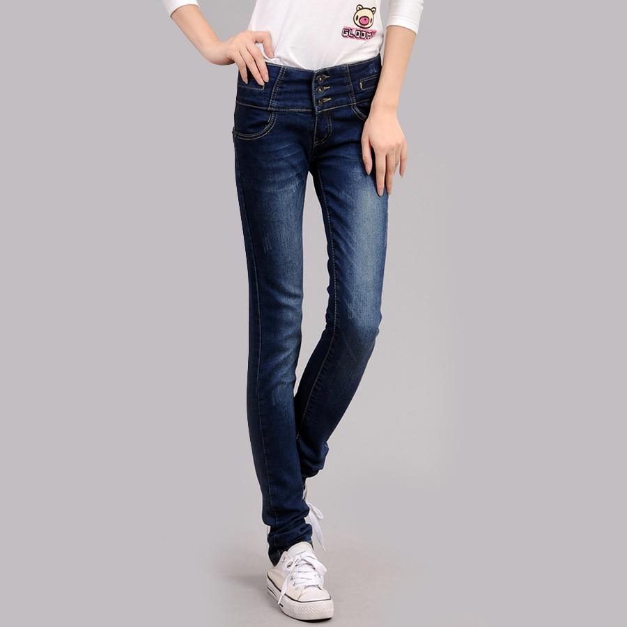 Free shipping Breasted elastic slim skinny pants pencil pants female jeans 2013 autumn and winter new arrival long trousers
