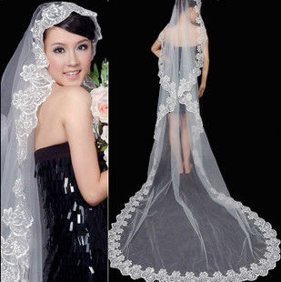 FREE SHIPPING Bridal veil bride lace veil train veil wedding accessories long head veil 3 x 1.4m