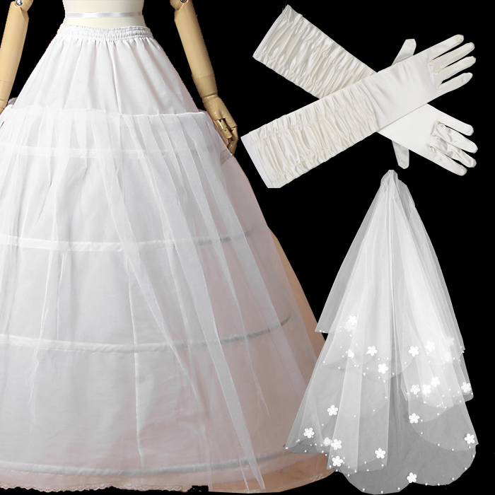 Free shipping bridal veil gloves and petticoat sets high quality panniers laciness
