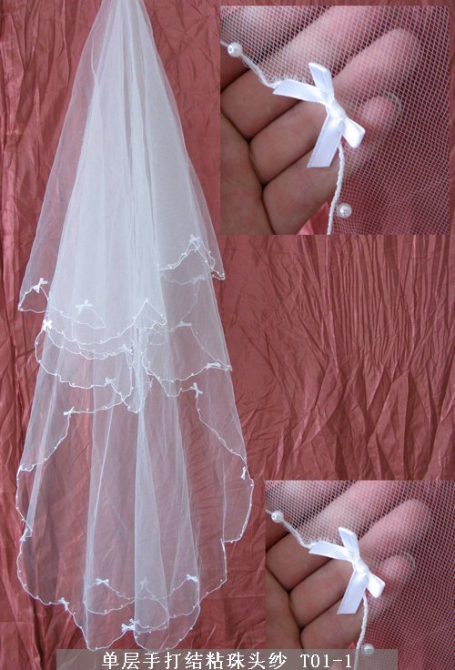 Free shipping Bridal veil , single tier crescendos beads bow 1.5 meters veil bridal veil