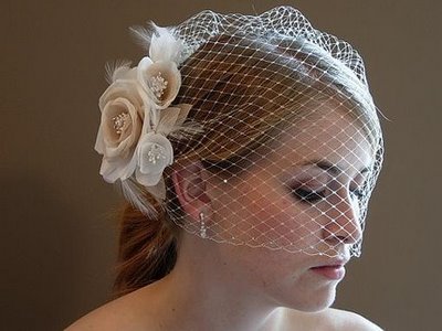 Free Shipping Bridal veil style yarn handmade feather flower accessories mesh veil