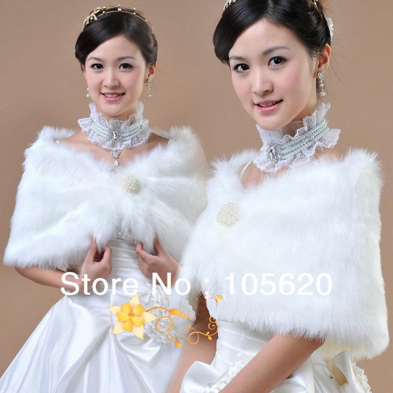 Free shipping Bridal wedding accessories Pearl button decoration Artificial/man-made fur shawl/cape Spring Hot Sale