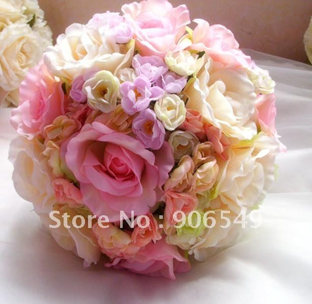 free shipping Bride bouquet high quality  flowers Tea Rose Wedding Bouquet Ivory  with pink artificial flowers