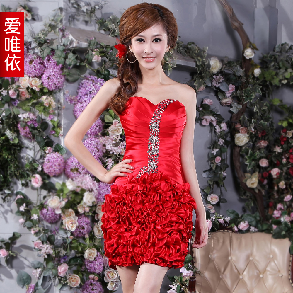 Free shipping Bride dress red short skirt love 2013 tantalising tube top slim bridesmaid dress