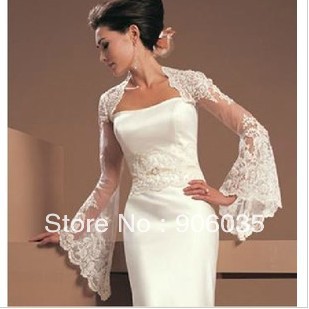 Free shipping Bride shawl Long-sleeved lace car bone flowers Wedding shawl Bolero Jackets/Organza Bridal Jacket