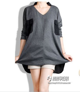 free shipping Brief fashion color block maternity t-shirt loose long design top autumn maternity clothing women's t-shirt