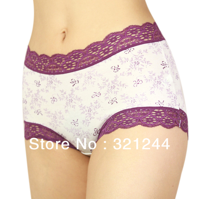 Free shipping / Briefs / Modal / Mid-Waistline / lace / comfortable / ladies panties / D-WNK006