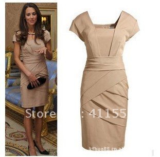 free shipping British Princess Kate same style slim women's dress (colors black+skin)