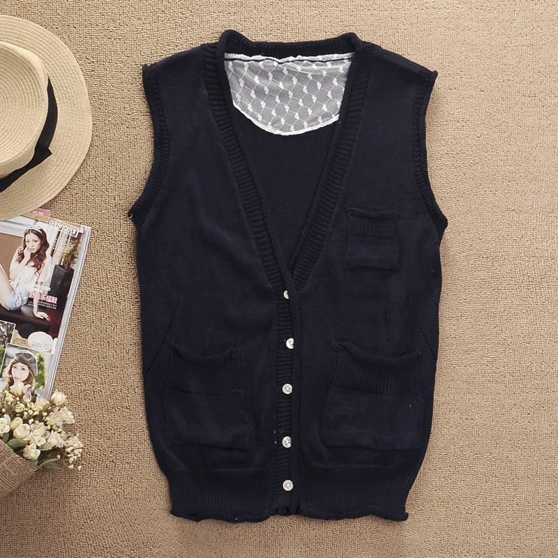 Free shipping ! British style all-match solid color cardigan vest black 8043287n65