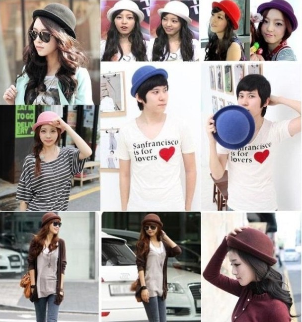 Free Shipping British Style Bowler Hats,100% Wool Brown Beanie Cap