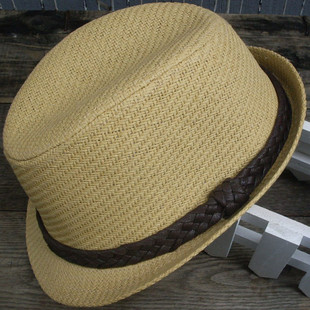 free shipping British style summer strawhat fedoras women's leather sunbonnet beach cap male hat