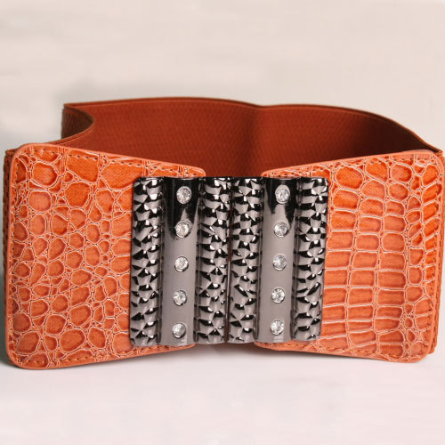 Free Shipping Brown elastic decoration women's belt fashion japanned leather vintage ultra wide camel rhinestone cummerbund y936