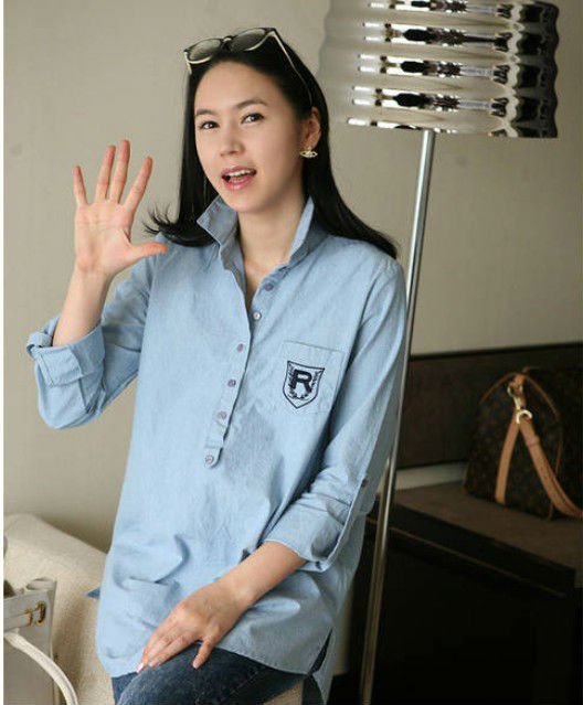 Free Shipping Bule Cotton Blends Long Sleeve Maternity Coats And Jackets 8909