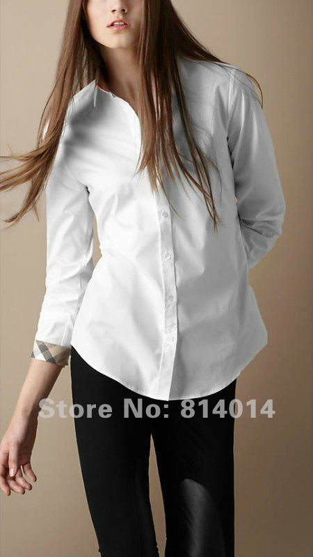 Free shipping Bur berrynew fashion plaid women shirt , black and white women long sleeve shirt , turn-down collar T-shirt #202