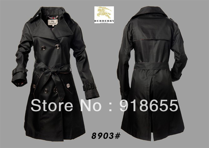 Free shipping bur berrynew fashion women coat, black sashes double breasted Ms. jacket / 8903