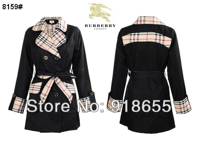 Free shipping bur berrynew fashion Women coat,double-breasted windbreak / black outerwear / women jacket windbreak coat / 8159