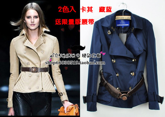 free shipping Bur double breasted slim short design trench outerwear female with belt