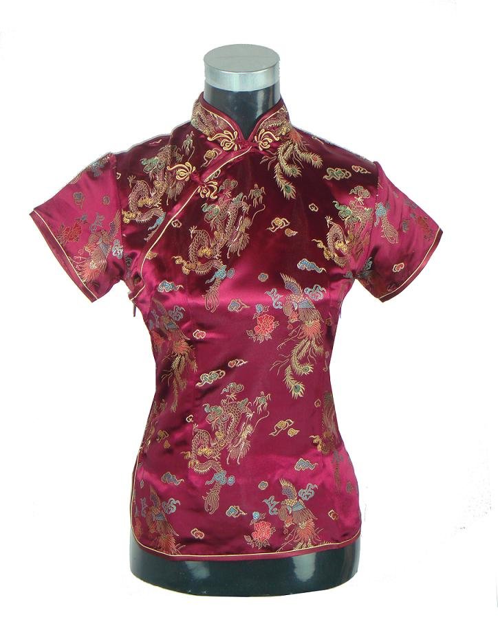 Free Shipping Burgundy Women's Satin Polyester Shirt Top Dragon Phenix  Wholesale Retail S M L XL XXL A0021