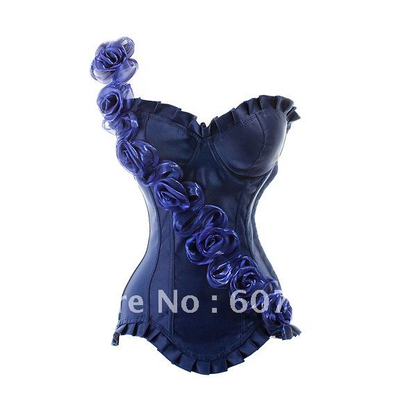 Free shipping!BUSTIER , Long Fashion overbust Red Brocade Pattern strapless corset + rugosa rose