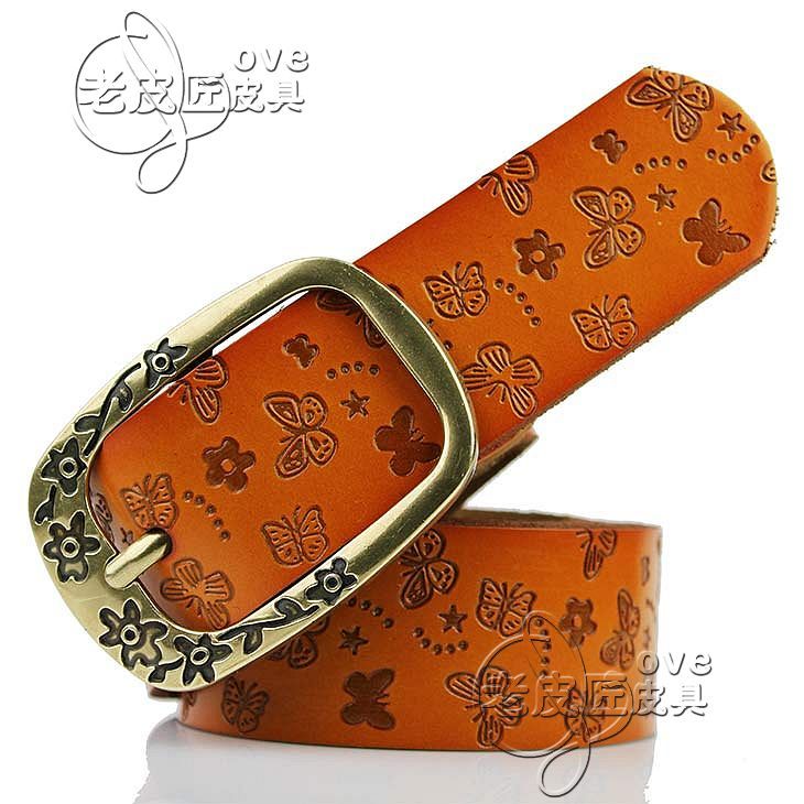 Free shipping Butterfly female belt casual fashion all-match genuine leather pants belt butterfly carved cowhide women's strap