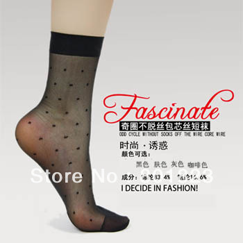Free shipping by China post-50pairs,Dots Crystal silk stockings(color same as picture) coffee and gray color