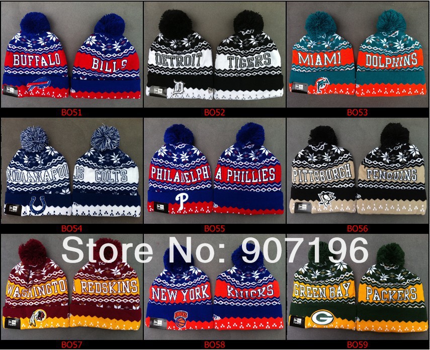 Free Shipping by EMS 14pcs Basketball Football Hockey Baseball team knitting beanies hat Winter cap sports Beanies Caps/Hats