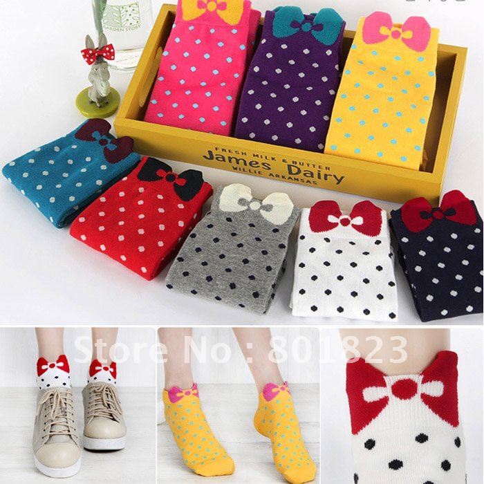 Free shipping by EMS-24pcs/lot,bowknot and point sock(color same as picture),best-selling